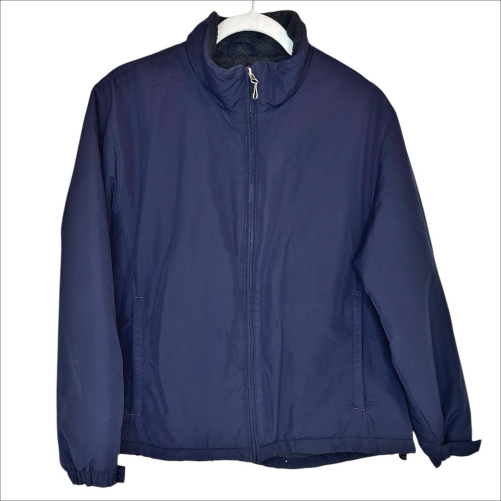 Lands End Sport Squall Jacket Womens Large Petite LP 14/16 Navy Blue Waterproof
